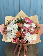 Букет цветов из:  Розы, Герберы и Хризантемы в Старая Станица