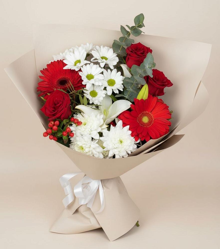 Букет цветов из: Розы, Хризантемы, Герберы и Лилии в Старая Станица