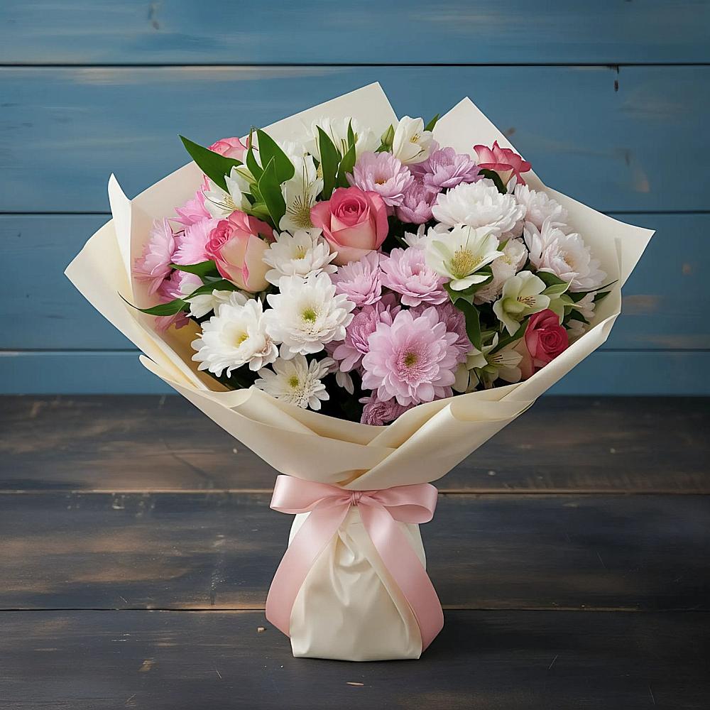 Букет цветов из: Хризантемы, Альстромерии и Розы в Старая Станица